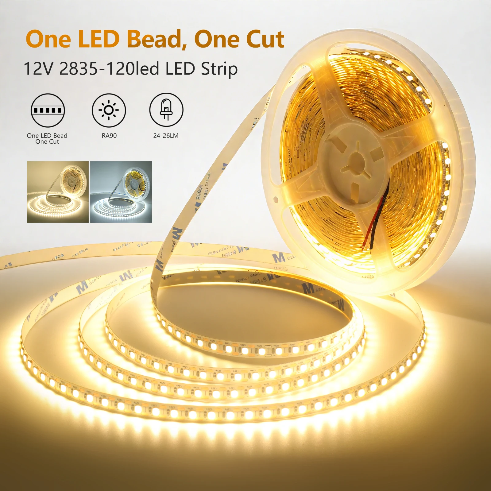 

5M 10M/Roll LED Strip Lights 12V 3000K 4000K 6000K 120LEDs/m Flexible Tape Ribbon No Voltage Drop Home Led Lights 1LED Cuttable
