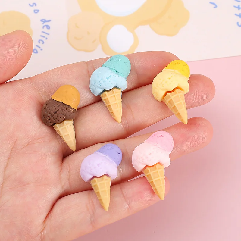 

10Pcs Kawaii Two-Tone Lce Cream Resin DIY Shoes Hat Icebox Barrette Mobile Phone Case Scrapbook Cream Glue Flat Back Resin