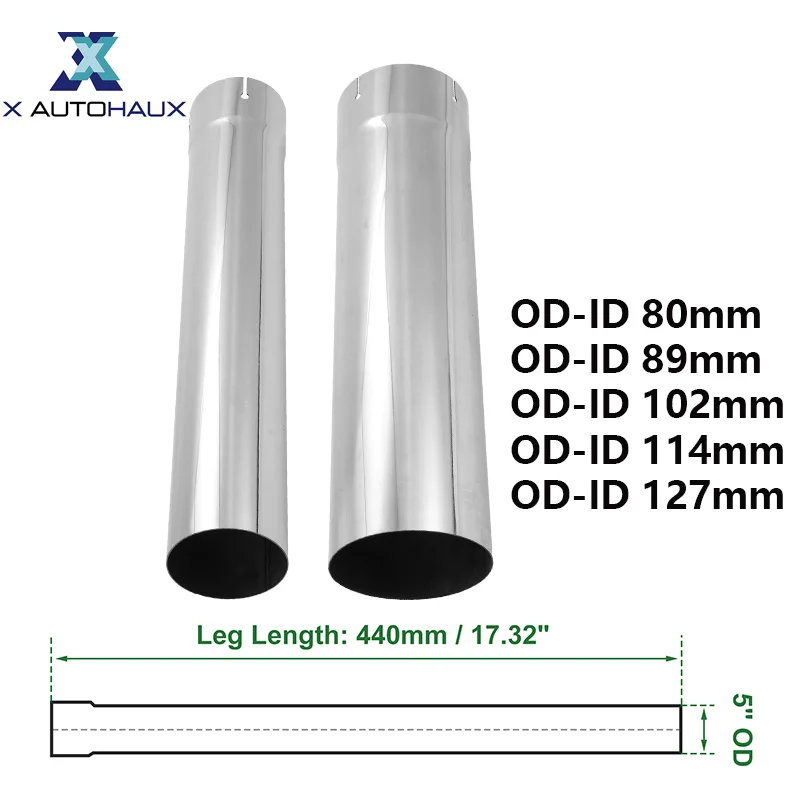 

X Autohaux Universal Car Modified Tube Pipe 440mm Length Straight Exhaust Hose T304 Expand-on One End Cutted Surface Polishing
