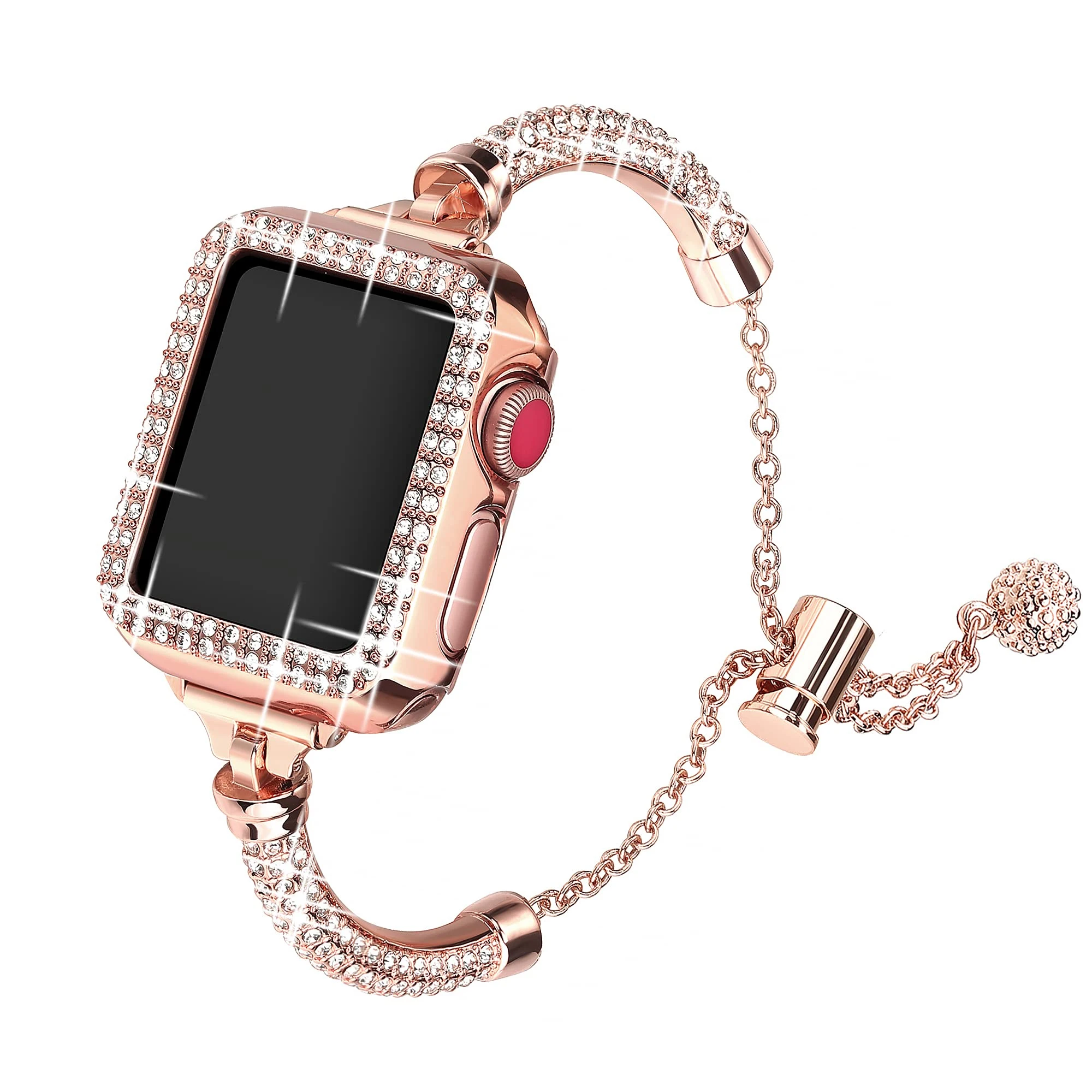 Bling Band and Case for Apple Watch Band 38/40mm 41mm, Women Dressy Metal Bracelet with Rhinestone Bumper for iWatch8/7/SE/6/5/4