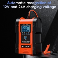 FOXSUR 12V 24V 6A car battery charger pulse repair 7-stage charger for GEL WET AGM 12.6V Lithium LiFePO4 LiPo Battery