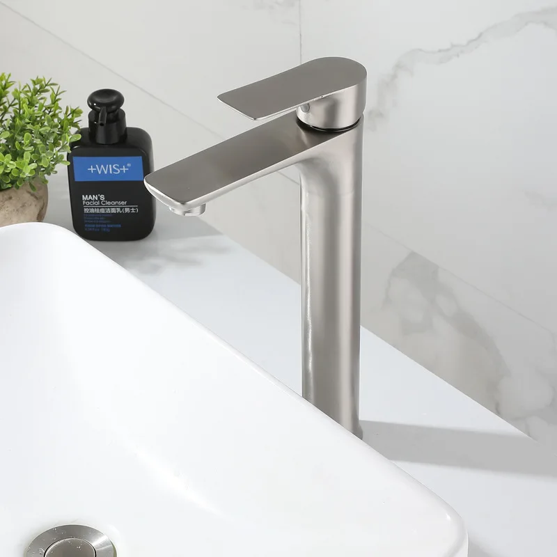 

304 Stainless Steel Tall Bathroom Sink Faucet Hot And Cold Brush Nickel Basin Faucet Bathroom Mixer Tap