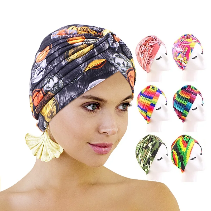 New Women ruffle print Muslim Hijab Turban Head Wrap Hat Beanie Cap Lady Hijab Cap Hat Islamic Arab Wrap Head Scarves abaya