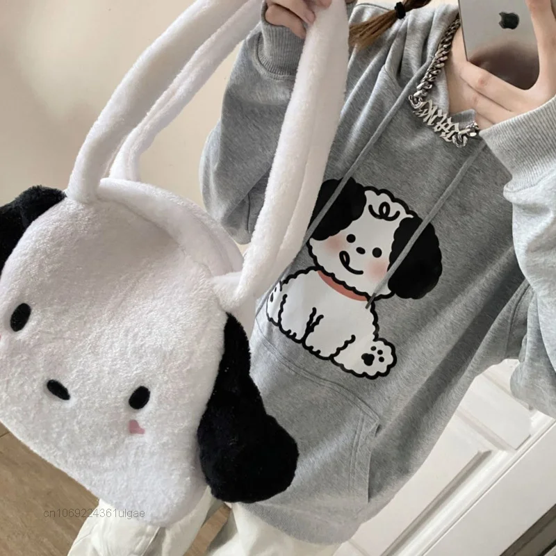 Sanrio pochacco novo design bonito sacos y2k mochilas de pelúcia feminina grande capacidade de luxo bolsa moda tote ombro saco do mensageiro