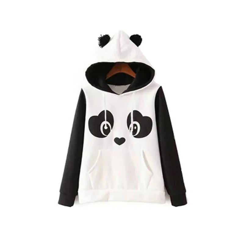 Woman ClothingWomen'S Black And White Panda Print Sweater, Casual Hippie, Cute, Playful, Fleece, Home