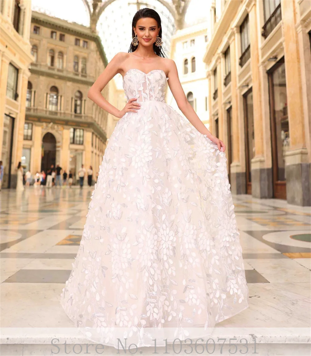 Elegant Sweetheart Collar Off the Shoulder Applique Lace Tulle Prom Dress for Women Backless Court A-line Prom Gown فستان الزفاف