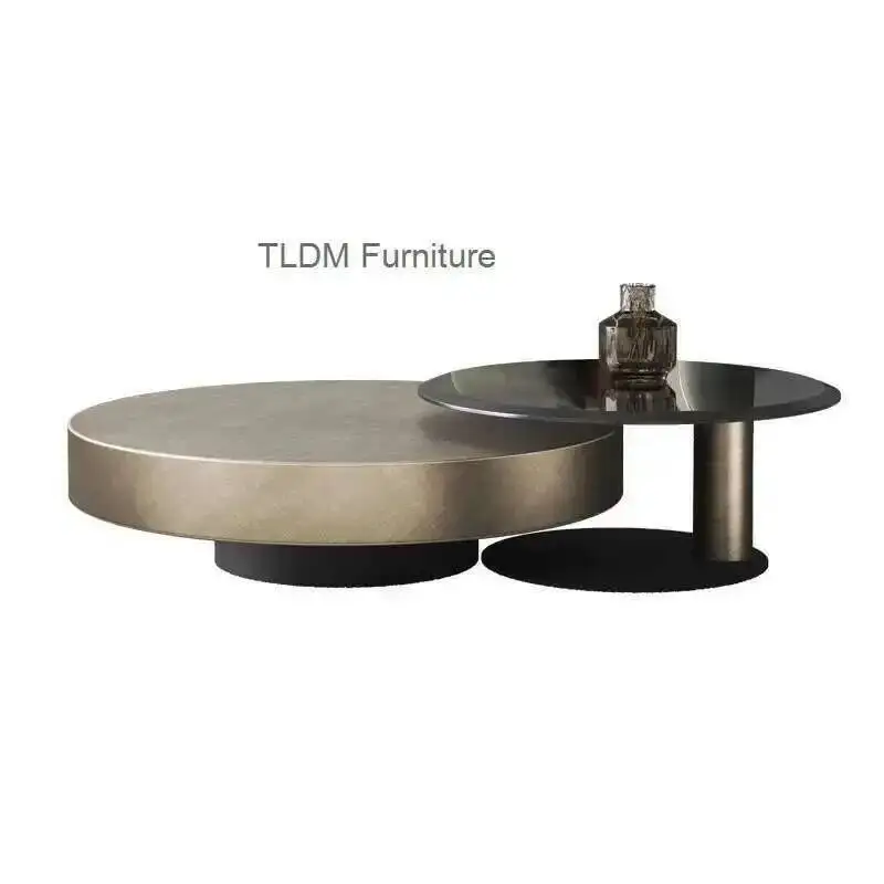 

Italian Designer Villa Round Coffee Table Combination for Home Living Room End table Tempered Glass Stainless Steel Tea Tables R