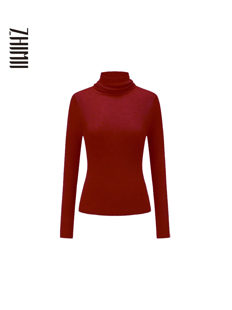 

Zhimii Осенне-зимний новый вязаный свитер с высоким воротником, облегающий, из шерстяной основы, красный, в китайском стиле, женский