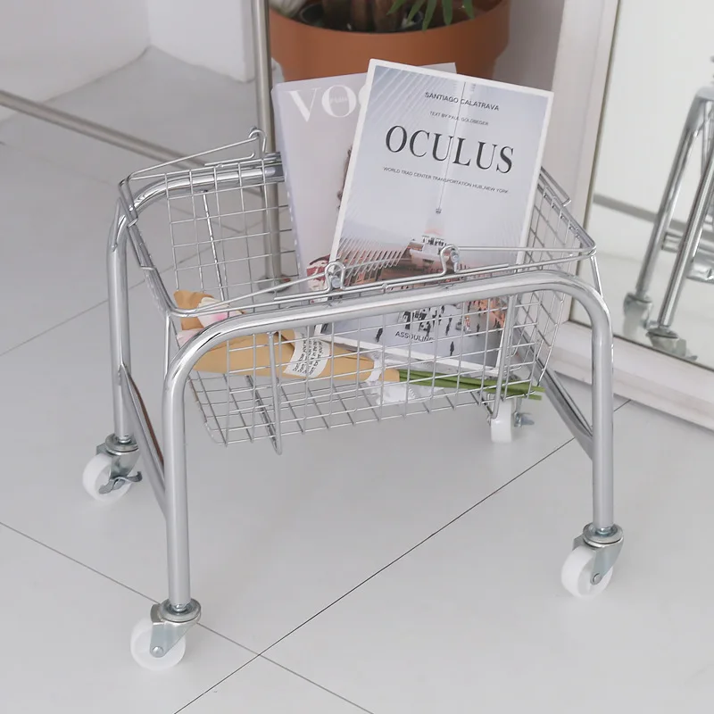 

Snack Storage Basket Mobile Trolley Rack Handle Shopping Basket Home Dormitory Artifact Multi-functional Snack Storage Basket