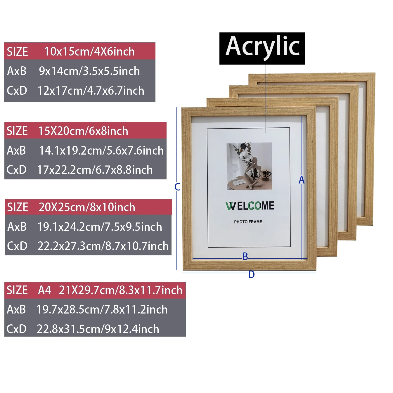 4 Pcs Wood Photo Frames Set for Classic Display