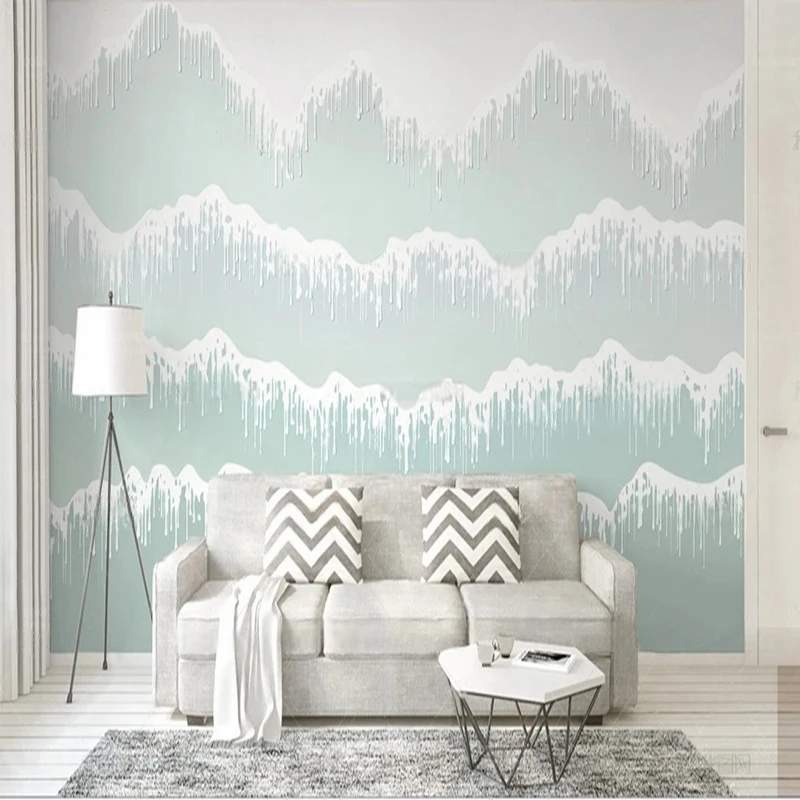 

MU8731 Modern and simple water drop texture mint green layered Nordic TV background wall