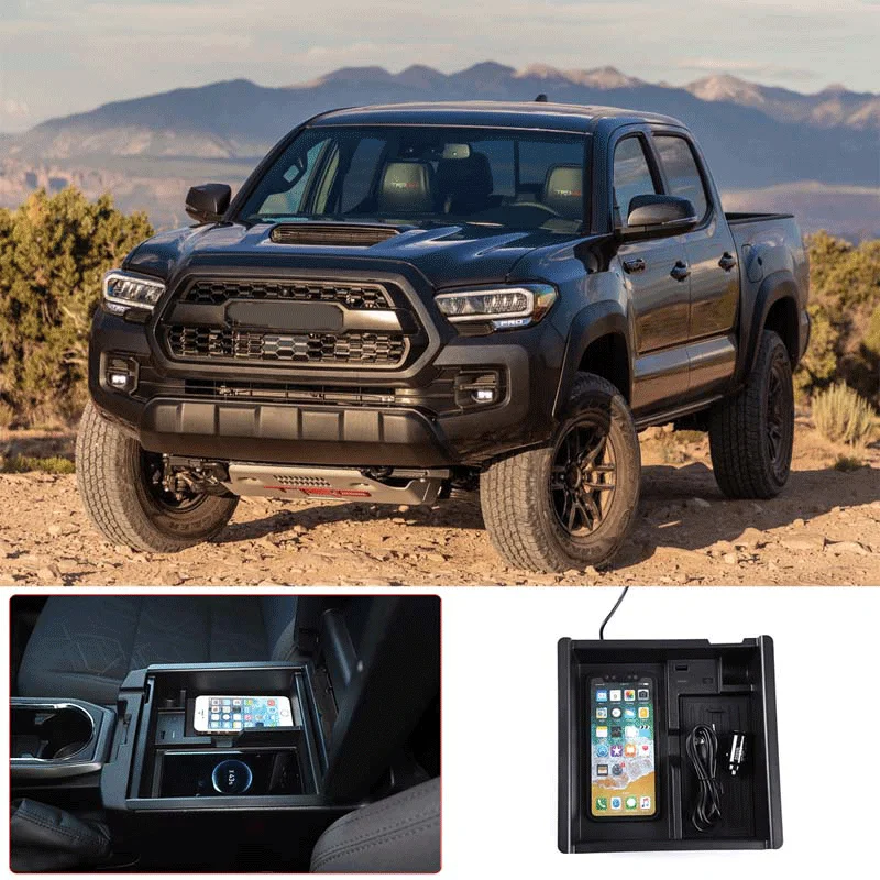 

For 2016-2021 Toyota Tacoma ABS black car wireless charging fast charging central control storage box car interior accessories