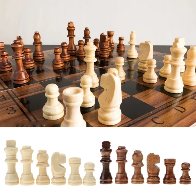 32Pcs Wooden Chess Pieces Only, Tournament Wood Chessmen with 2.2inches Chess Game Pieces Replacement of Missing Dropshipping