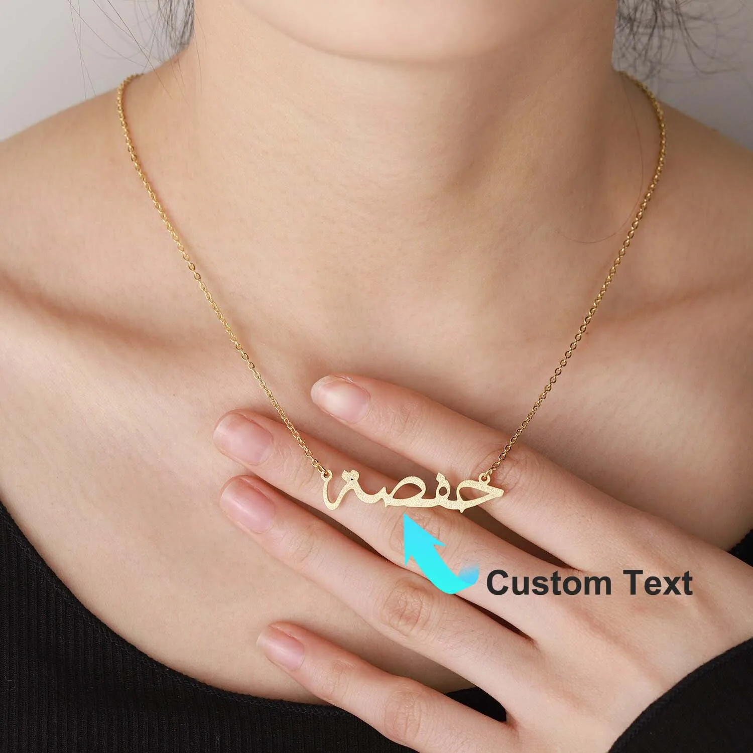 

Custom Frosted Arabic Name Necklace For Women Gold Color Stainless Steel Arabic Letter Clavicle Chain Wedding Christmas Jewelry