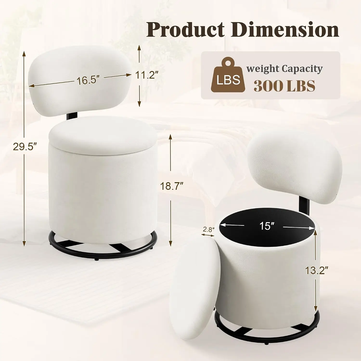 360° Swivel Velvet Vanity Chair with Ergonomic Backrest & Hidden Storage Compartment – Makeup Stool for Bedroom or Dressing Area view 2