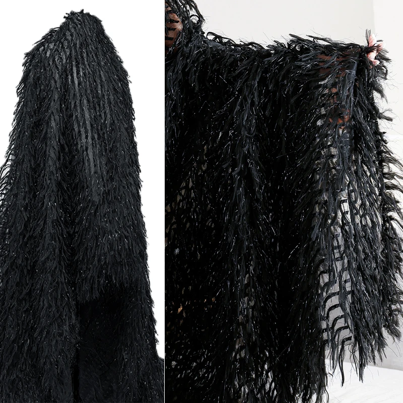 

Shimmer Tassel Feather Yarn Fabric Black Rigular Stage Performance Wedding Dress Material for Photography Designer DIY Fabrics