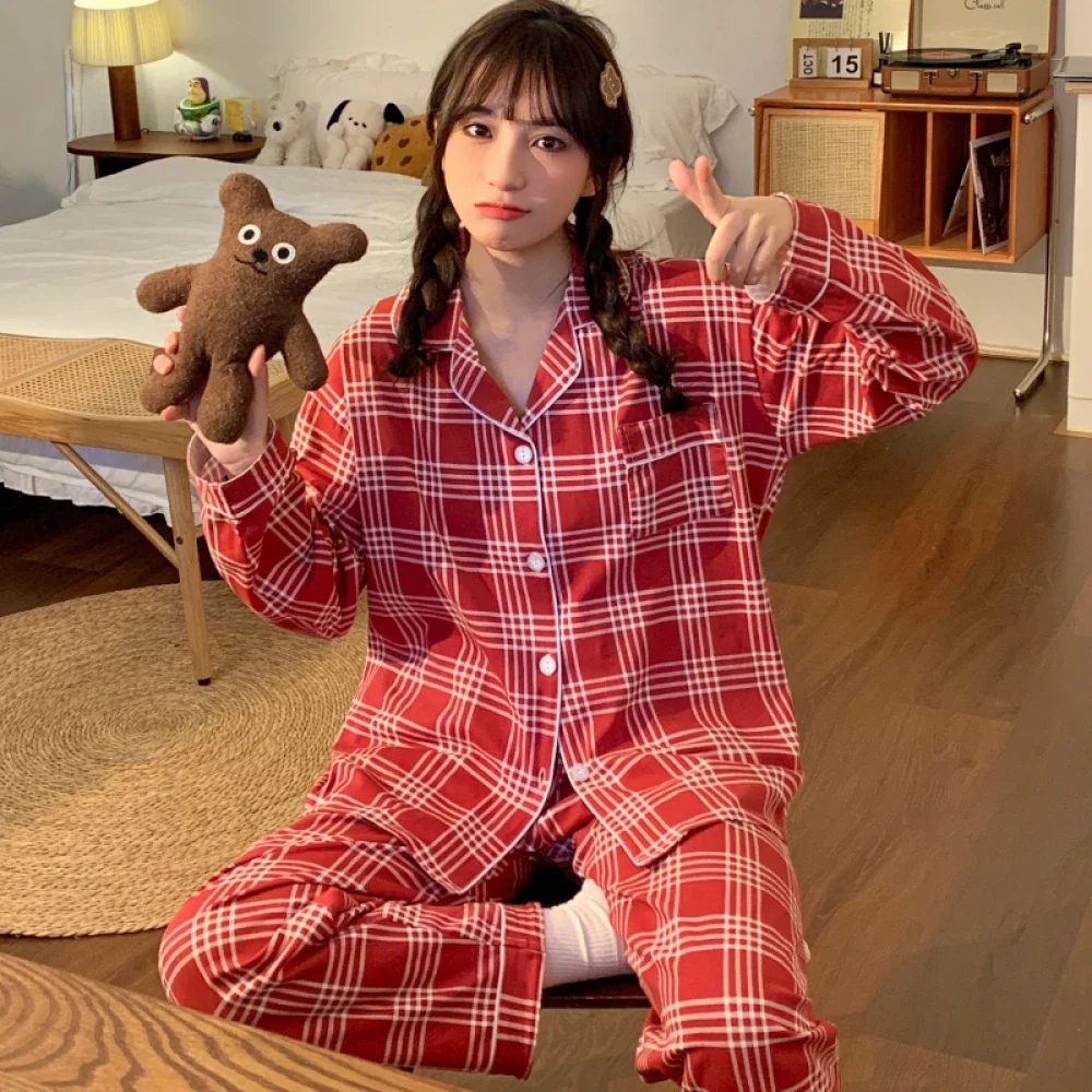 Korean Cute Kawaii Women Sleep Pajamas Classic Casual Fashion Spring New Y2k Home Clothes Cartoon Print Sweet Style Lady Lounges