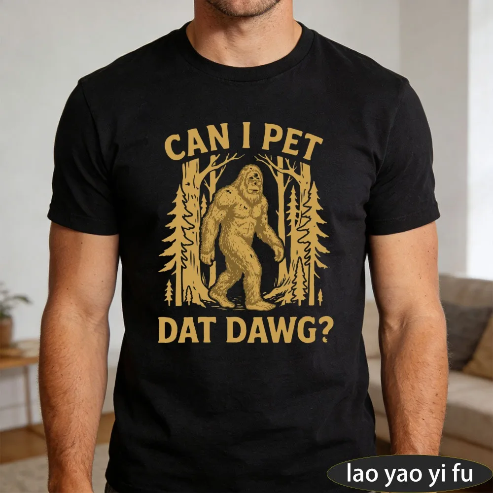 

Bigfoot Print Pattern T-shirt for Camping Outdoor Hiking Clothes Summer Breathable Cotton T Shirt Men Clothes Short Sleeve Tees