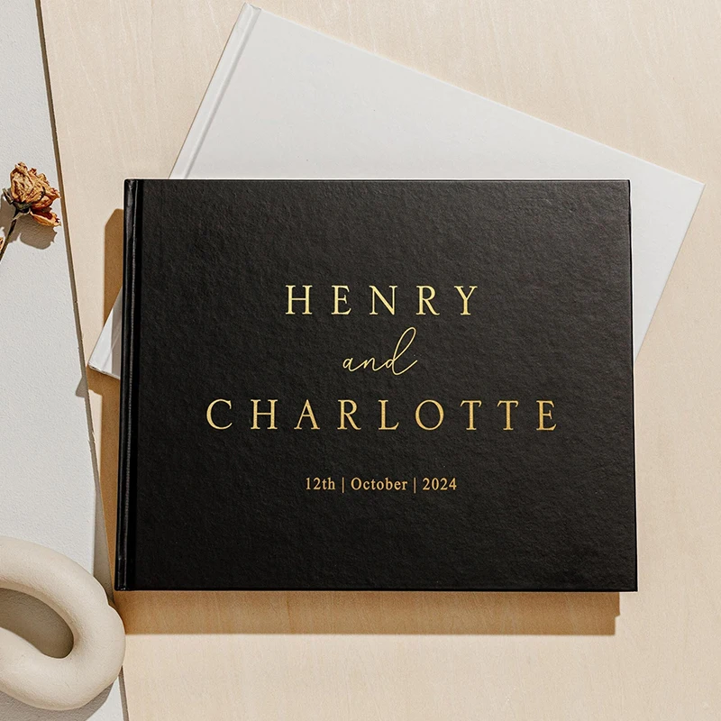 

Black Personalized Wedding Guest Book Customizable Vintage Unique Personalized Birthday Baptism Marriage Party Chic Original
