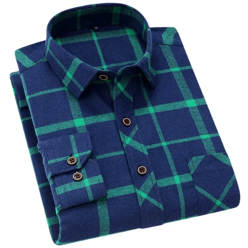 2026 Men's Long Sleeve Plaid Shirt, Asian Size Slim-Fit Shirts, Green, Beige, Blue, Red Available, M-5XL Male Camisas