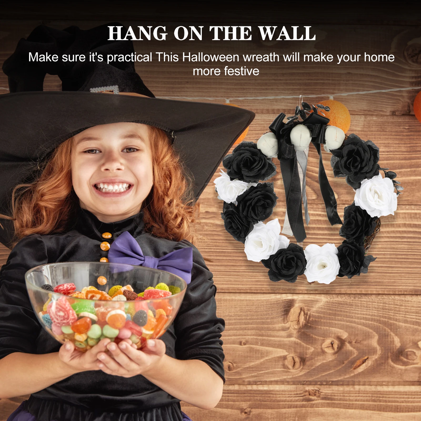 

Door Hanging Garland Ghost Skull Wreath Decorative Spooky Wreaths for Front Household Halloween Silk Cloth Decoration