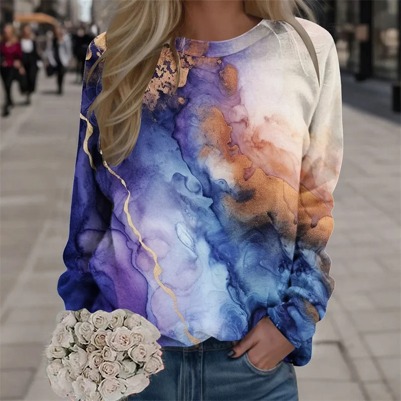 New Flower Long Sleeve T Shirts For Women Spring Fashion Street Girl Lady Pullover Tops 3D Printed Floral Graphic T-shirts Women