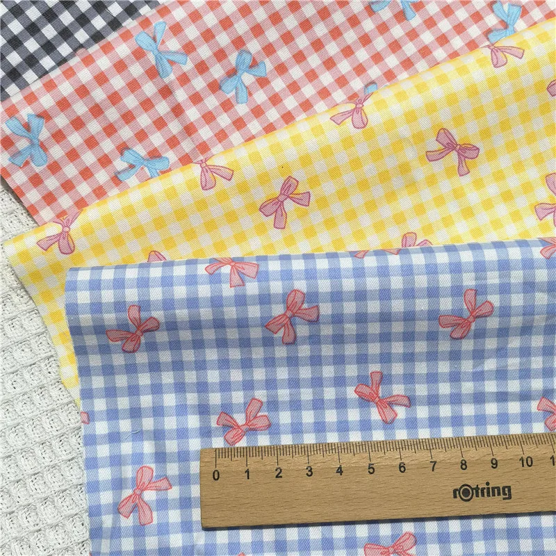 Handmade DIY Bag Material Colorful Plaid Butterfly Bow Mini Cotton Twill Fabric, 160x50cm