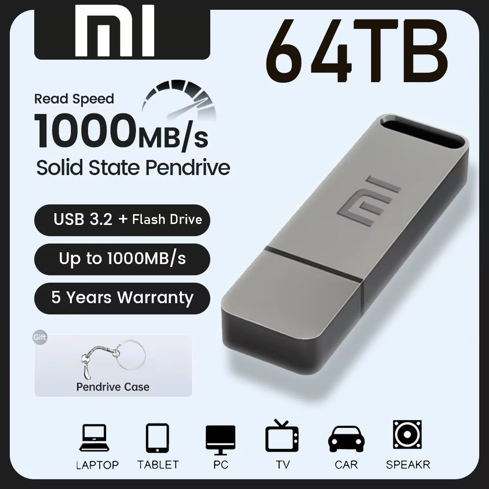 XIAOMI USB 3.0 بندريف 64 تيرا بايت عالية السرعة فلاش قلم معدني محرك 16 تيرا بايت المحمولة مقاوم للماء U القرص عصا صغيرة SSD ميموريا 2 تيرا بايت القلم USB #1