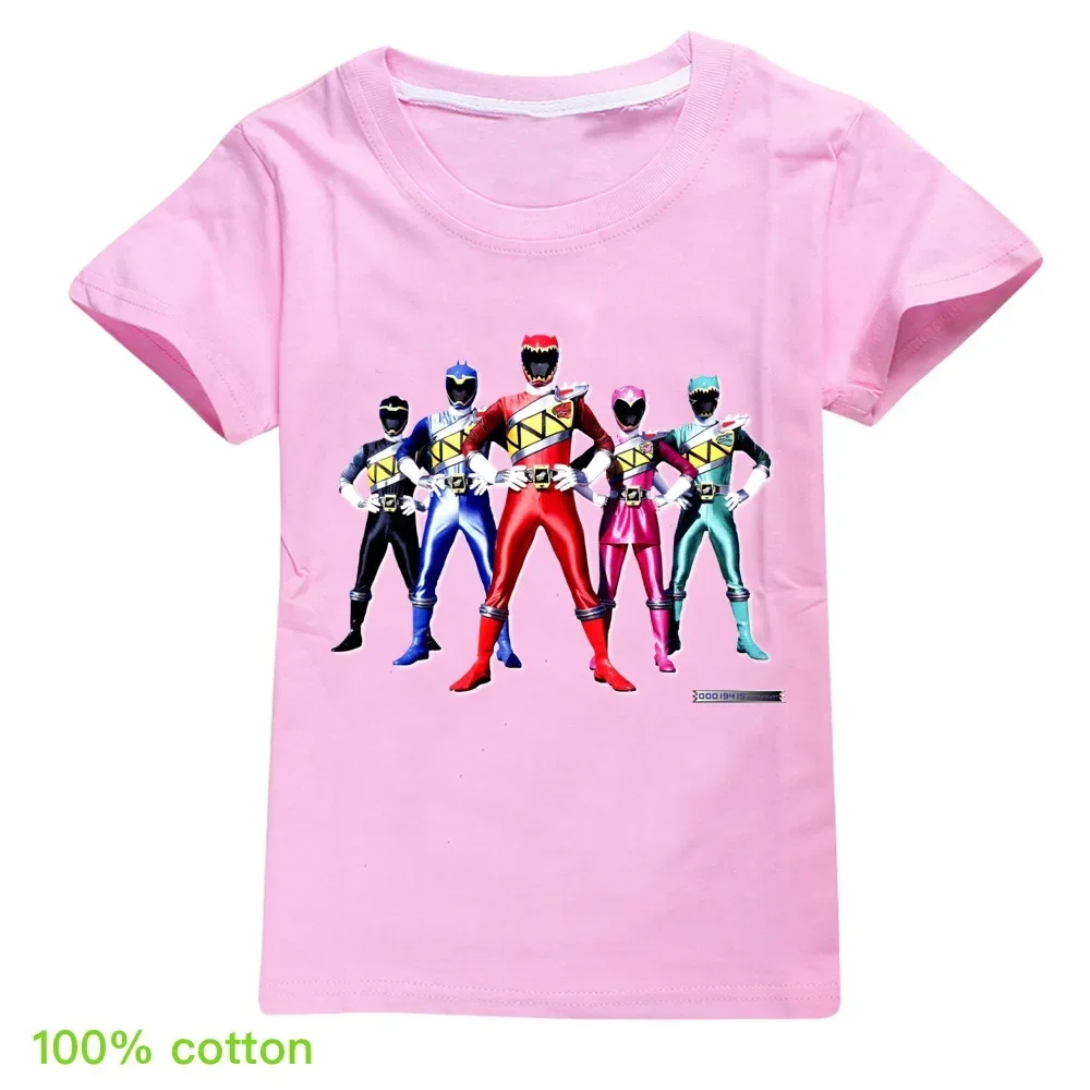 Kids T-shirt Boys Powerful Ranger Costume Summer Short Sleeve Tops Children Birthday Party Carnival Clothing Classics Hero Tees