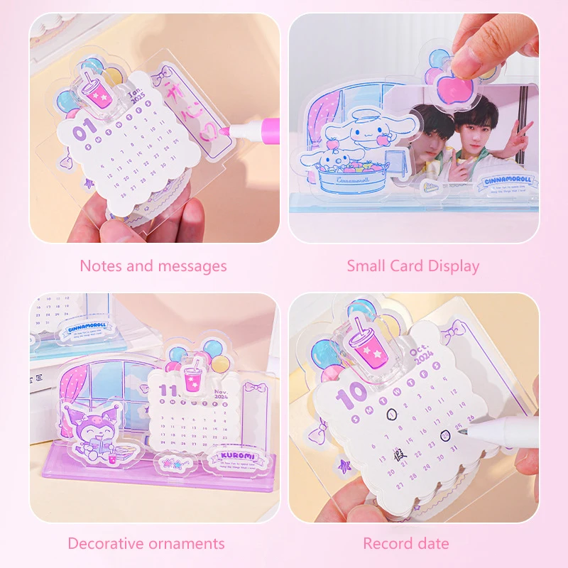 2025 New Sanrio Transparent Acrylic Calendar My Melody Kuromi Cinnamoroll Desk Decorations Daily Monthly Schedule Girls Gifts