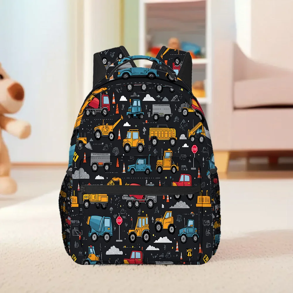 1pc Construction Chaos Backpack Heavy Machinery Graphic Backpack Excavator Dump Truck Crane Lightweight