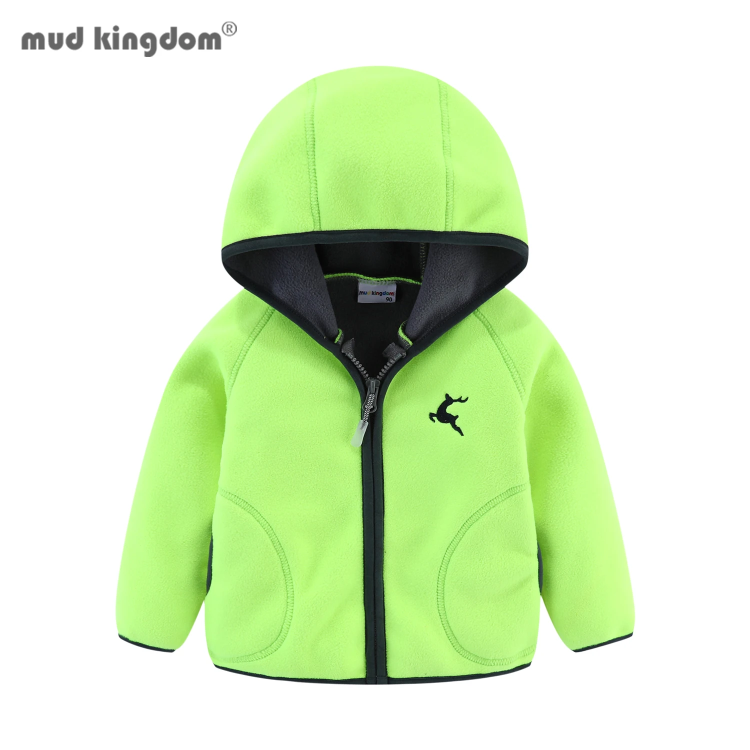 Mudkingdom Autumn Spring Girls Boys Hooded Fleece Jacket Windbreaker Zip up Reindeer Outerwear for Kids Clothes Children\'s Coat