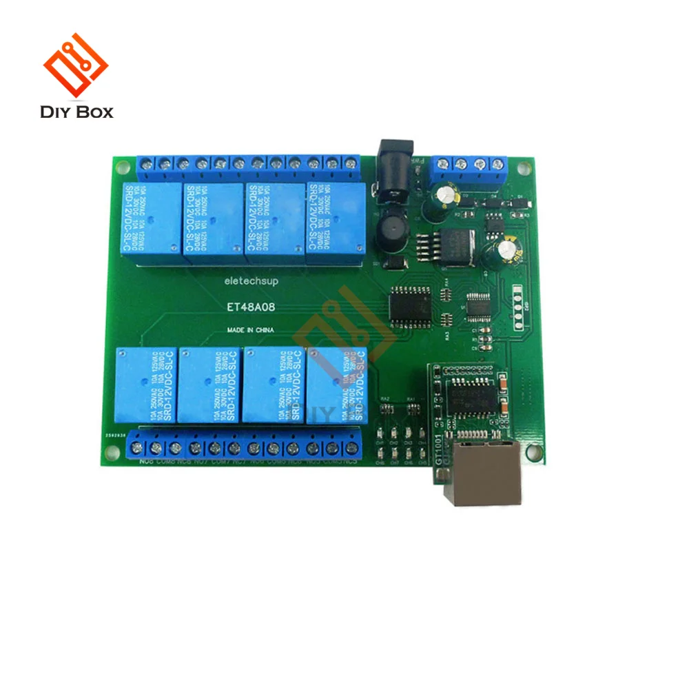 DC 12V 2 IN 1 8Ch Ethernet/RS485 Relay Module Modbus Slave RTU TCP/IP UART Network Controller PLC Output Expansion Board