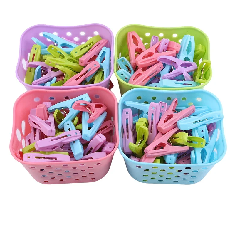 30/PCS Plastic Laundry Clothespins Decorative Clothes Pegs Clothespin Storage Organizer Towel Washing Clips Large With Basket