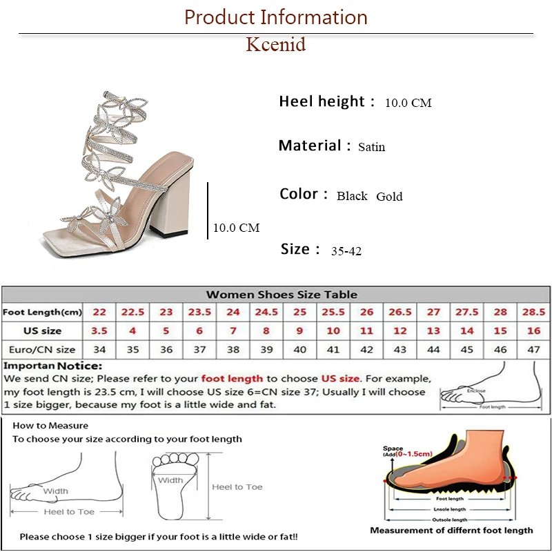 Kcenid High Heels Sexy Narrow Band Butterfly Wrap Bling Sandals Slip On Open Toe Square Heels Summer Party Women Party Shoes