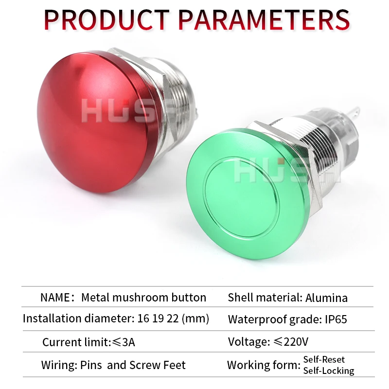 1PCS Push Button Switch 16 19 22mm Metal Mushroom Head Switch Press Big Red Green Waterproof Self-reset Self-lockingcar switch