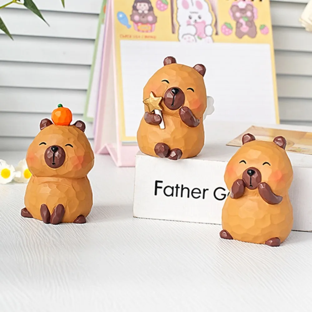 Ambachten Carving Capibara Ornament Pop Figuur Capibara Dieren Ornament Cartoon Kleine Simulatie Capibara Model Auto-interieur