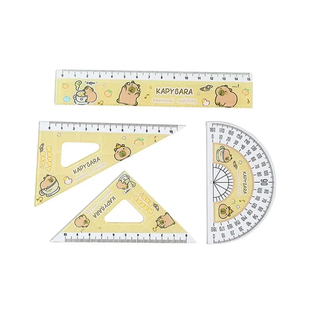 4pcs/set Creative Acrylic Capybara Set of Rulers Drawing Tools Office Supplies Straight Ruler Cute Cartoon Protractor Cute