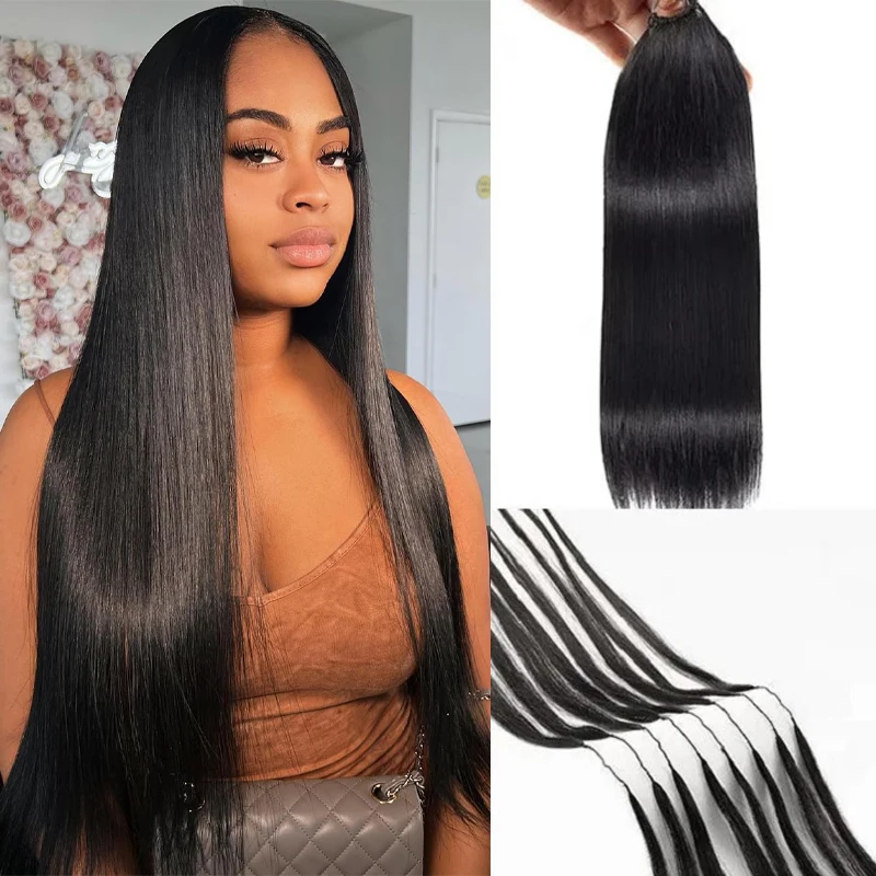 

Волшебные безузловые пряди для наращивания волос, предварительно разделенные, для вязания крючком, из натуральных человеческих волос, идеально прямые, необработанные.