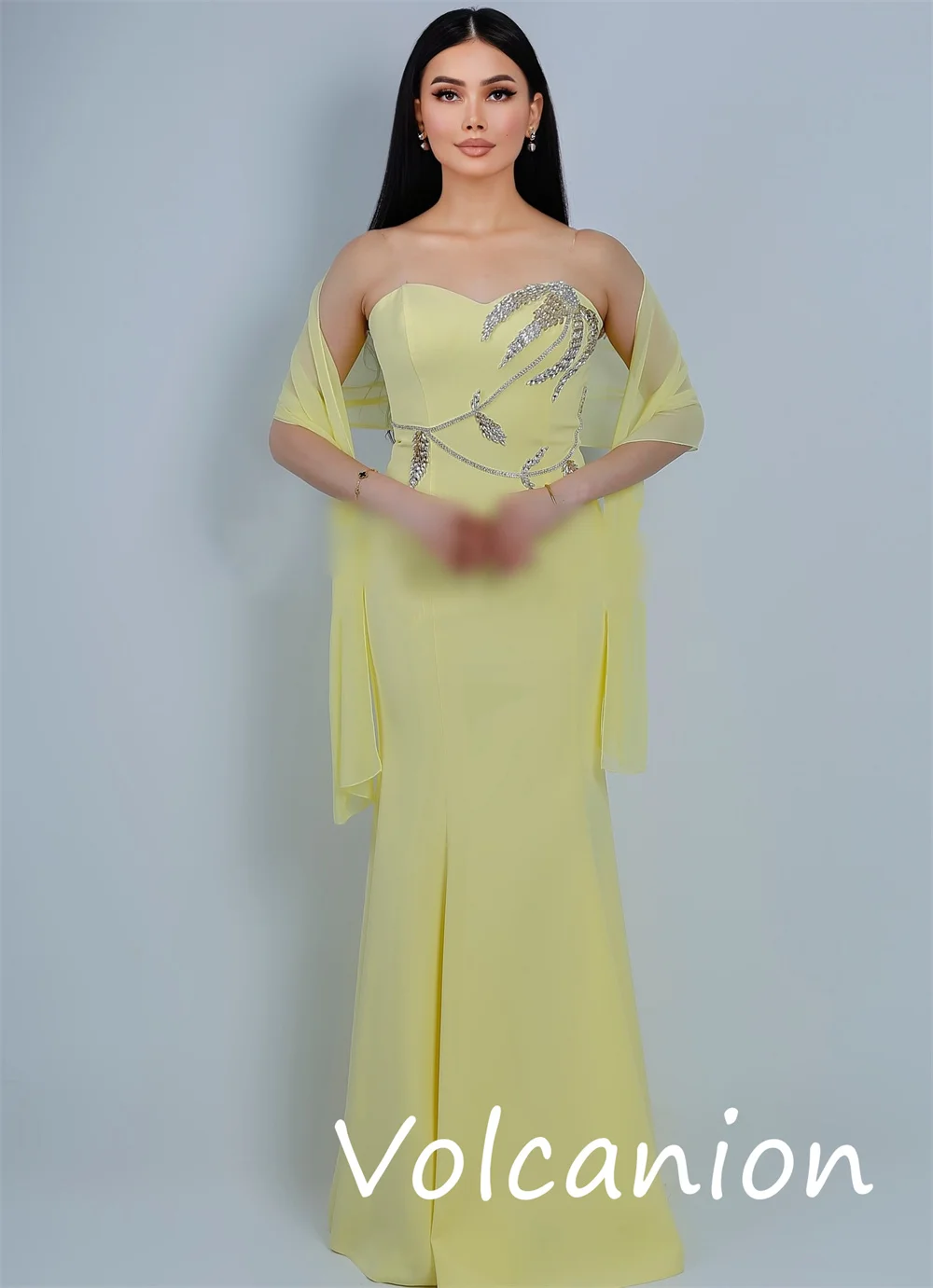 Customized Modern Style Jersey Sequined Trumpet Strapless Long Dresses Bespoke Occasion Elegant Simple