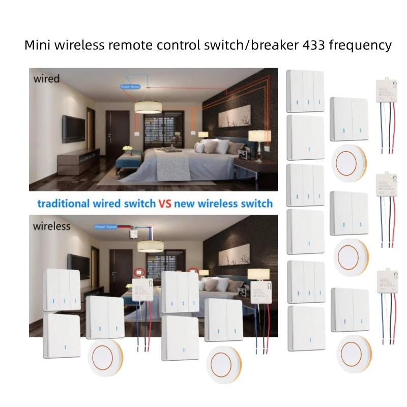 4/2/1pcs Wireless Smart Switch Light RF 433Mhz Wall Panel Switch With Remote Control Mini Relay Receiver 220V Led Light Lamp Fan