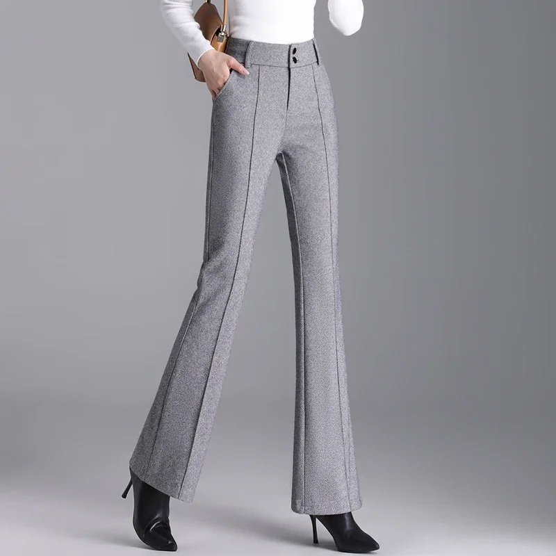 2024 Autumn New High Waist Slimming Draping Professional Micro-Pull Straight Suit Trousers Bell-Bottom Pants korean