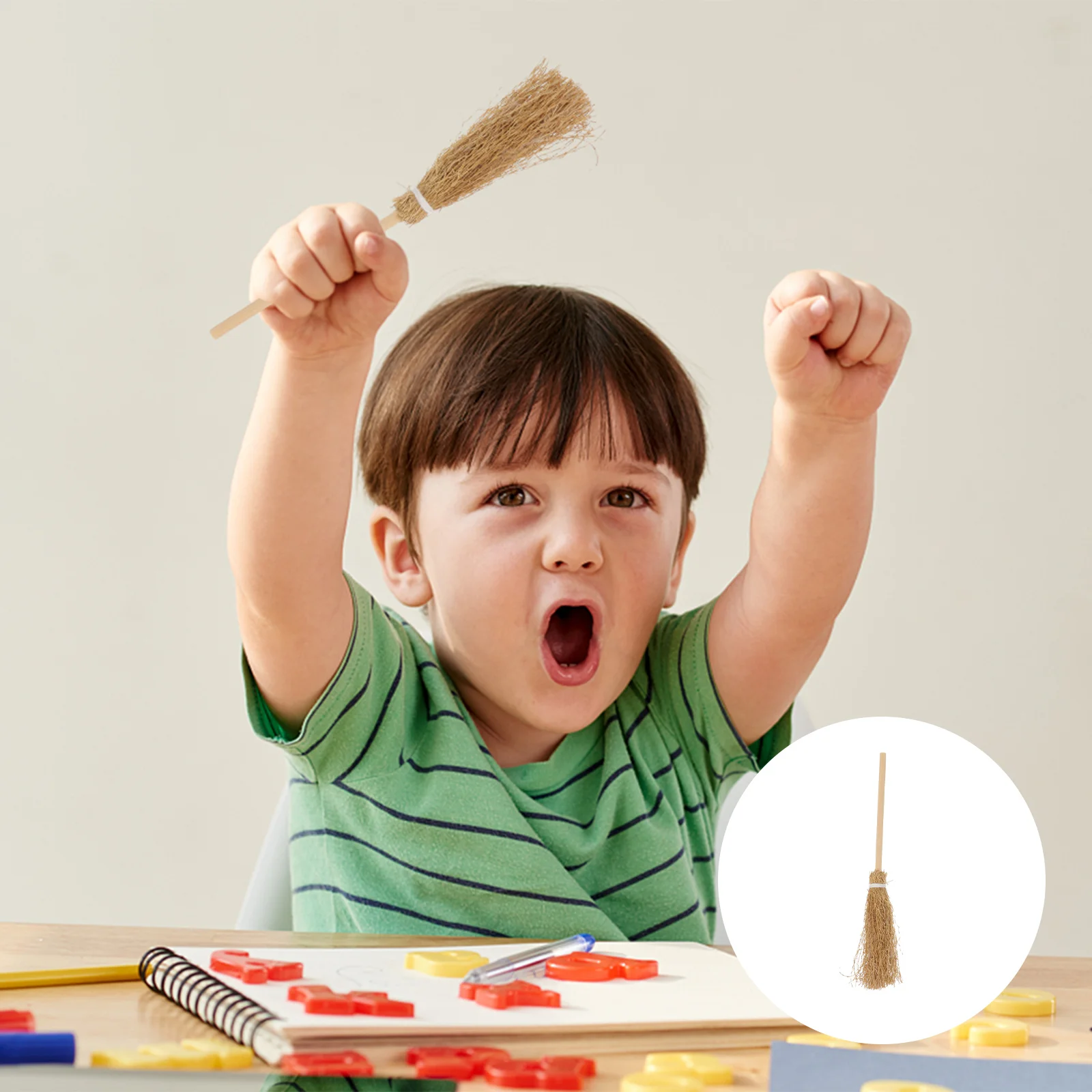 

5Pcs Natural Sorghum Witch Broom Khaki Premium Halloween Decoration Prop Party Supply Cosplay Home Ornament Festival