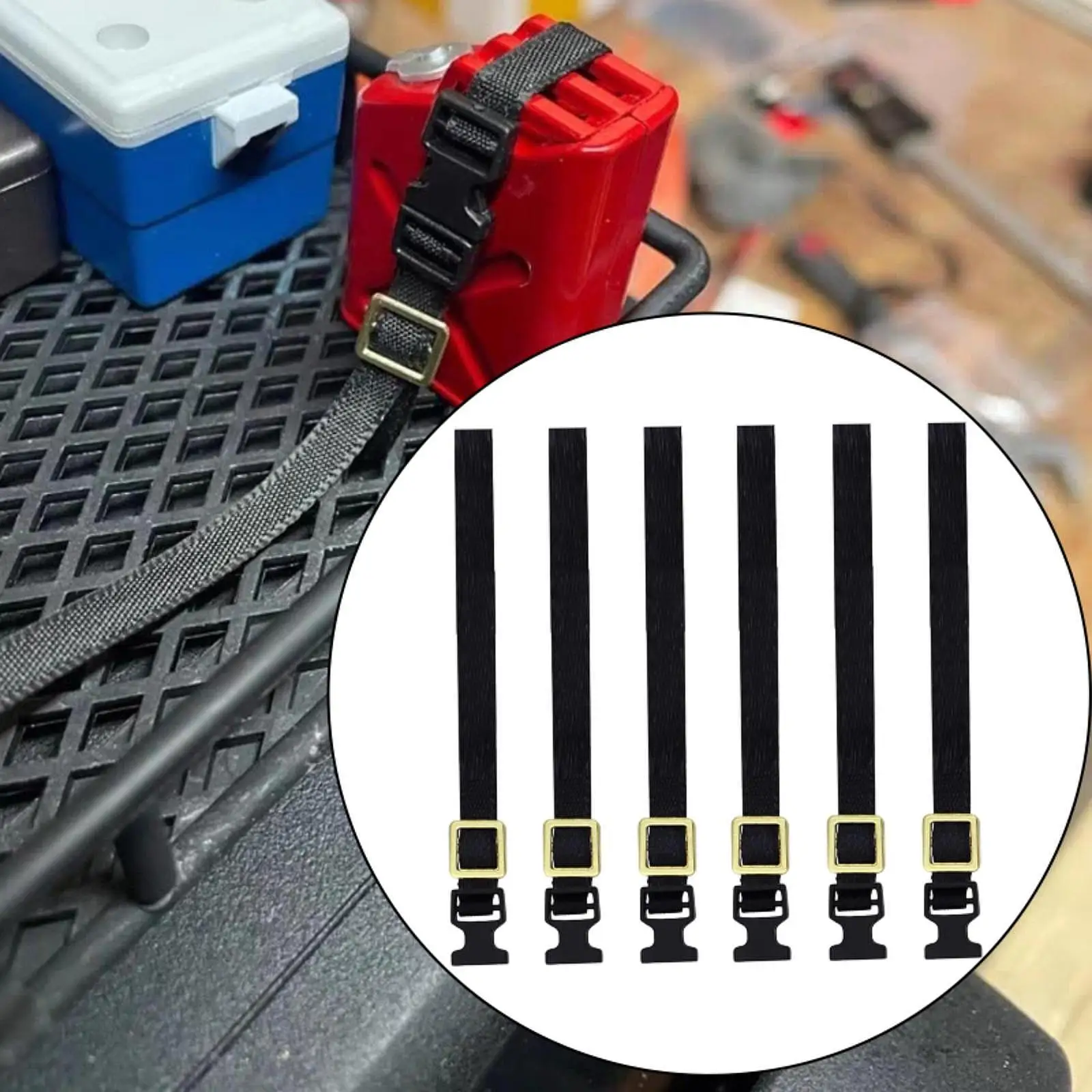 6x RC Tie Down Strap 1:10 Scale Replacement Professional Portable Sturdy Black for Crawler Model Buggy RC Hobby Car Trucks DIY