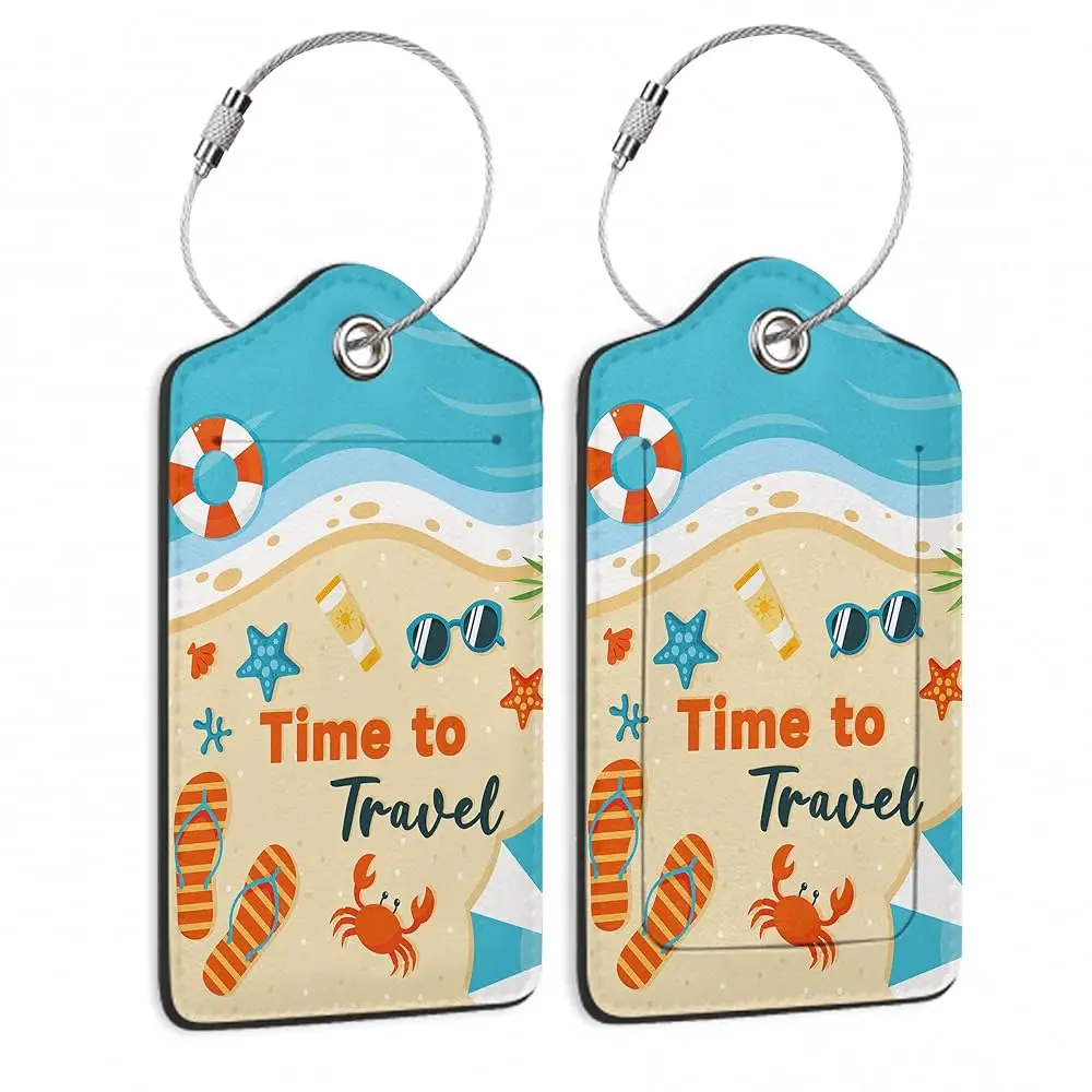 

Free Shipping2 Pack Luggage Tags for Suitcase,Beach and Sea with Flip Flops Crab Palm Leather Luggage Tag Bag Tags Identifiers P