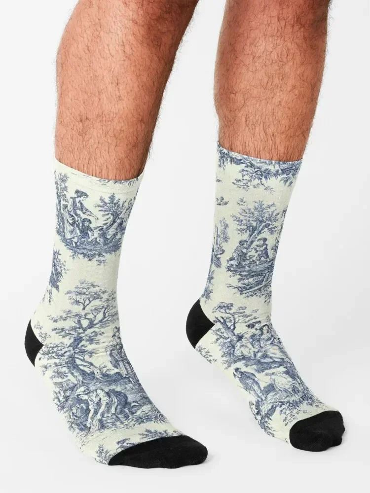 Puder blau Französisch Toile Picknick Designs Socken Fußball Cartoon Frauen Socken Männer