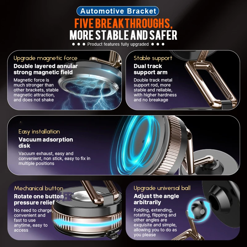 ﻿   Xiaomi 360° ° Вращающийся магнитный автомобильный держатель для телефона, многофункциональная складная вакуумная подставка для телефона, кронштейн для iOS Android