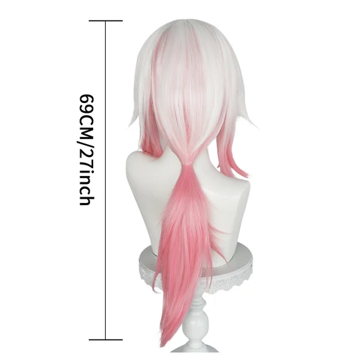 Imagen 2 del producto Peluca larga recta blanca ombre rosa, juego de Anime sintético, Cosplay, peluca esponjosa resistente al calor para fiesta diaria