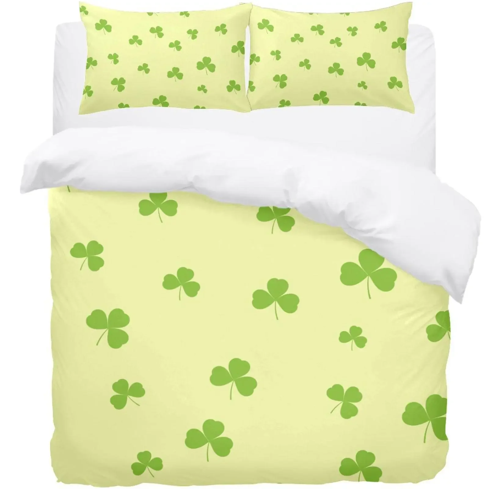 Green Clover Leaf King Queen Duvet Cover St Patrick's Day Gift Bedding Set Fortune Plant Comforter Cover Polyester Quilt Cover