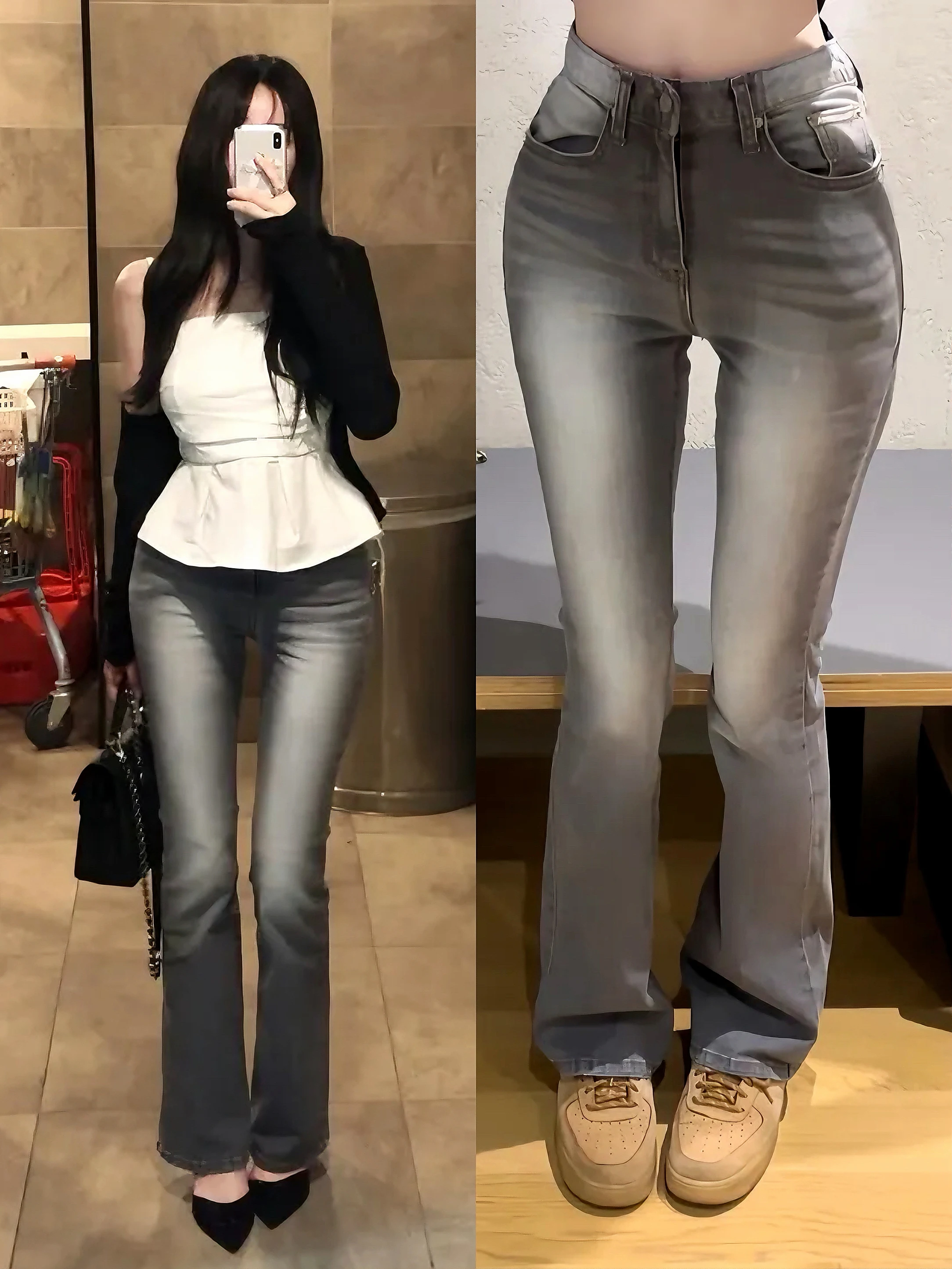 

Retro High Waist Slimming High-Leg Jeans Women's Premium Design Waed out Faded Denim Long Pants Fall Season Ladies Fit